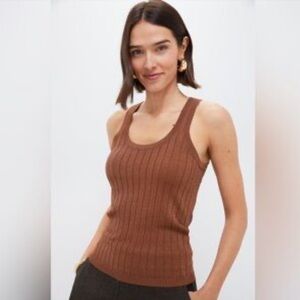 TUCKERNUCK Bronze Metallic Ribbed Knit Ari Tank Womens Large Sleeveless Brown